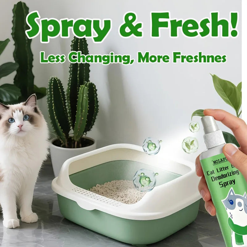 Cat Litter Deodorizing Spray - Multi-Purpose Deodorizer for Cats and Litter Boxes, Powerfully Removes Urine, Feces, and Training Pad Odors, Suitable for Cat Nests, Kitchens, Carpets, and Other Areas, Quickly Eliminates Odors
