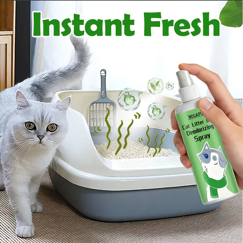 Cat Litter Deodorizing Spray - Multi-Purpose Deodorizer for Cats and Litter Boxes, Powerfully Removes Urine, Feces, and Training Pad Odors, Suitable for Cat Nests, Kitchens, Carpets, and Other Areas, Quickly Eliminates Odors