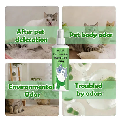 Cat Litter Deodorizing Spray - Multi-Purpose Deodorizer for Cats and Litter Boxes, Powerfully Removes Urine, Feces, and Training Pad Odors, Suitable for Cat Nests, Kitchens, Carpets, and Other Areas, Quickly Eliminates Odors