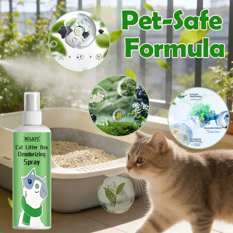Cat Litter Deodorizing Spray - Multi-Purpose Deodorizer for Cats and Litter Boxes, Powerfully Removes Urine, Feces, and Training Pad Odors, Suitable for Cat Nests, Kitchens, Carpets, and Other Areas, Quickly Eliminates Odors