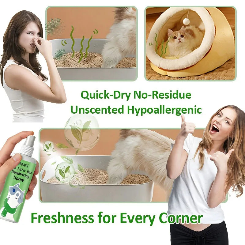 Cat Litter Deodorizing Spray - Multi-Purpose Deodorizer for Cats and Litter Boxes, Powerfully Removes Urine, Feces, and Training Pad Odors, Suitable for Cat Nests, Kitchens, Carpets, and Other Areas, Quickly Eliminates Odors
